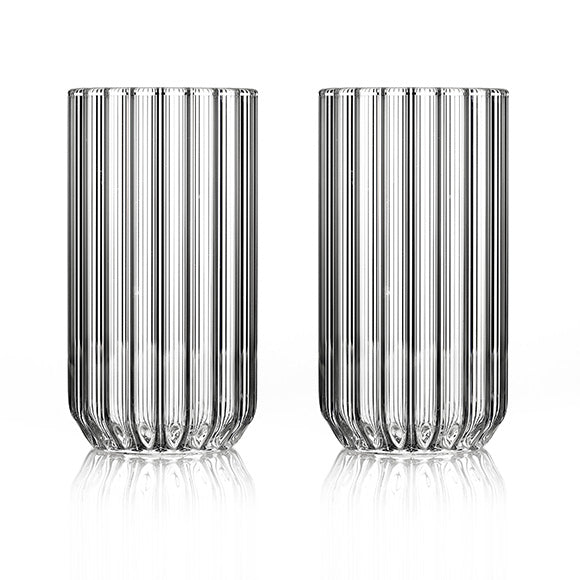 Set of two designer large, fluted glasses by designer, Felicia Ferrone. 