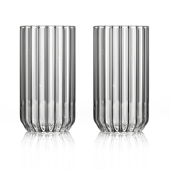 Set of two designer large, fluted glasses by designer, Felicia Ferrone.