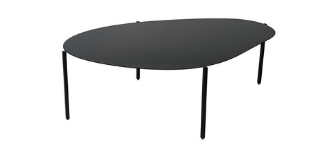 Black coffee table with organic shape inspired by river stones