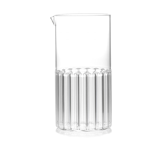 Clear carafe for water or juice, half fluted and half smooth glass, designed by Felicia Ferrone. 