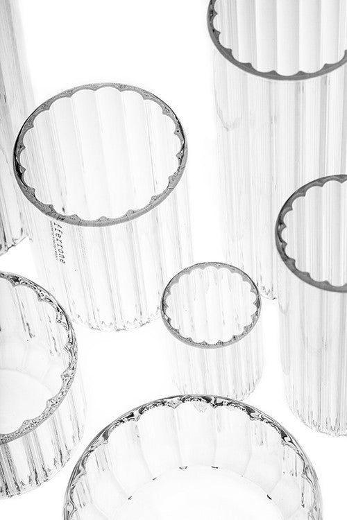 Designer glassware in fluted glass by Felicia Ferrone. 