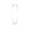 A tall, clear, designer glass water carafe or wine decanter for a contemporary kitchen. 