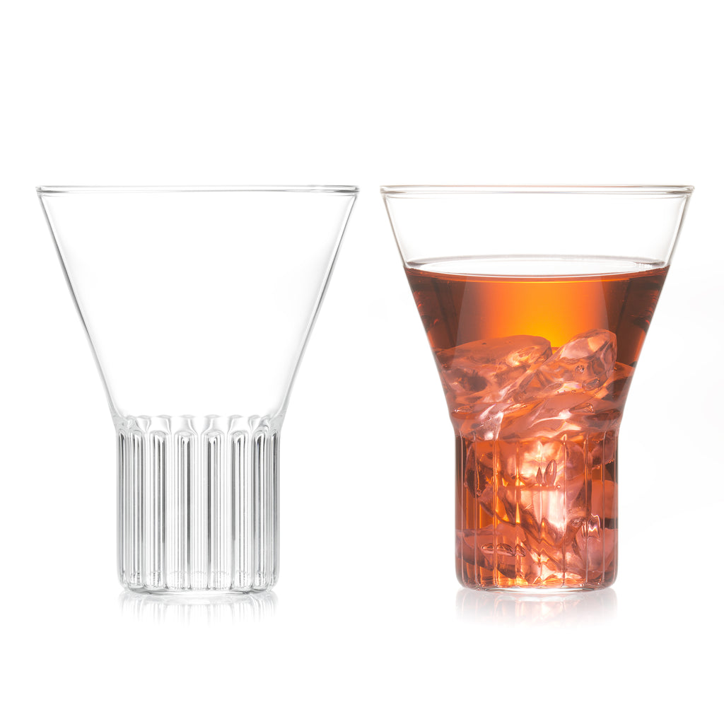 Designer clear glass by Felicia Ferrone with fluted base and clear goblet. 