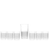 Designer glassware set for contemporary kitchen. One carafe and six tumbler glasses. 