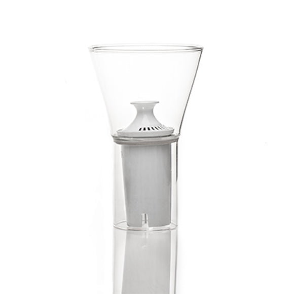 A clear glass replacement funnel with a white filter assembly.
